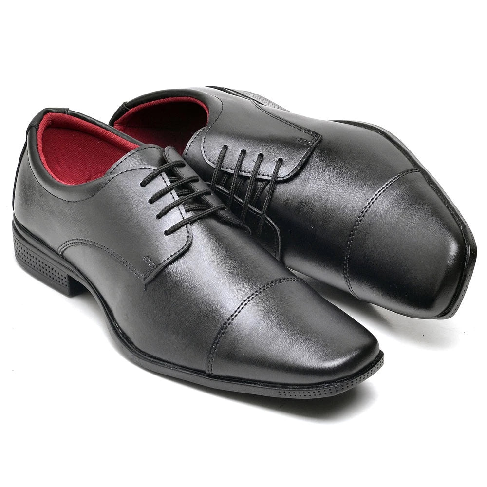Sapato Social Masculino Preto Fosco com Cadarço e Detalhe no Bico