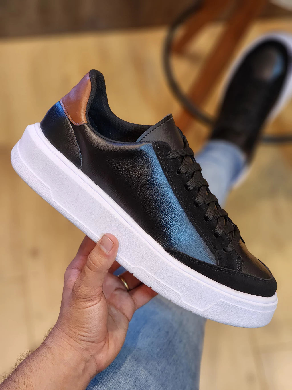 Tênis Masculino Sola Alta Casual Social Plataforma Preto Minimalista
