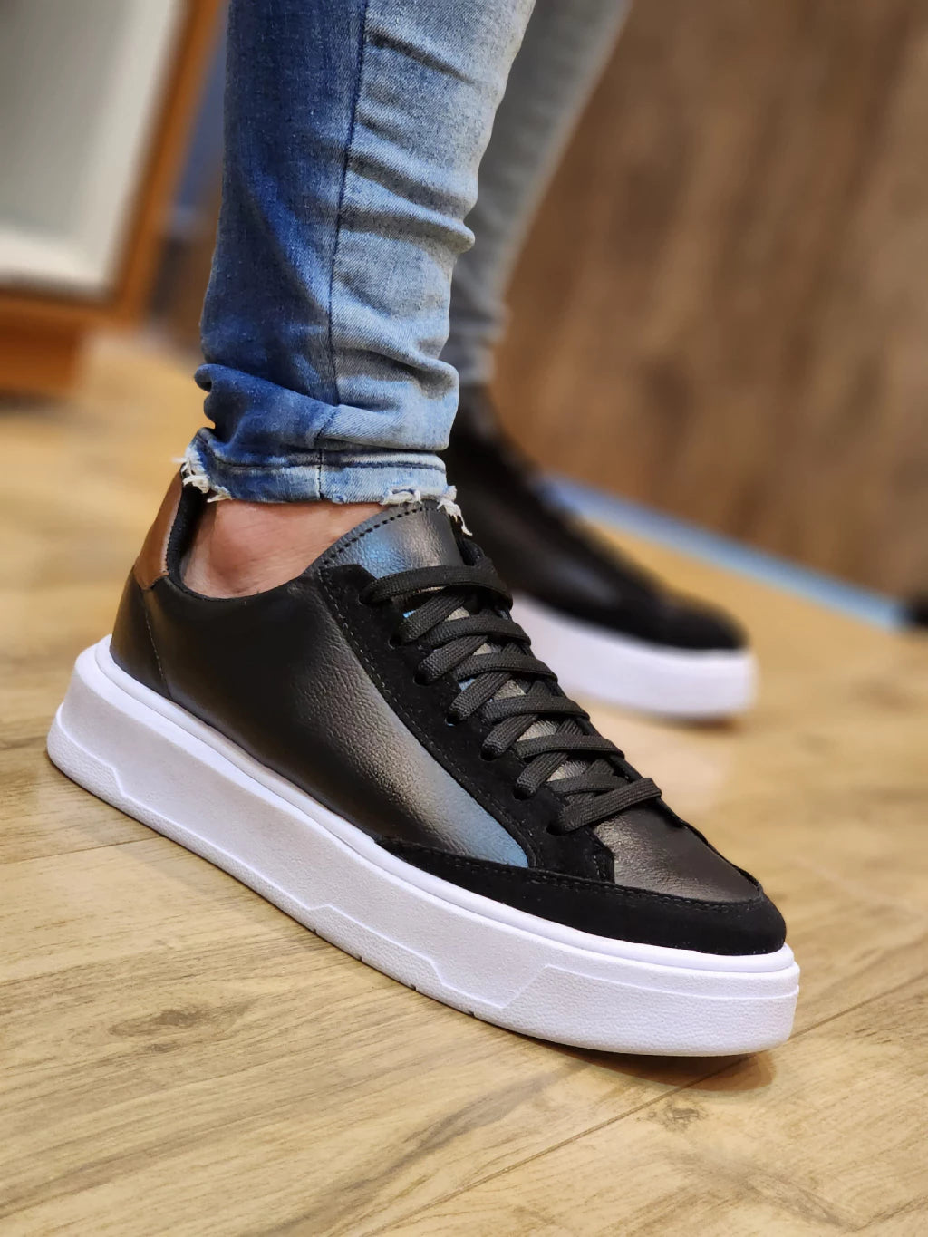 Tênis Masculino Sola Alta Casual Social Plataforma Preto Minimalista