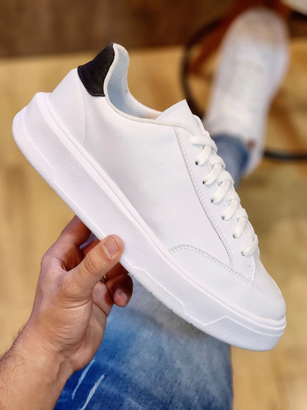 Tênis Masculino Sola Alta Casual Social Plataforma Preto Minimalista