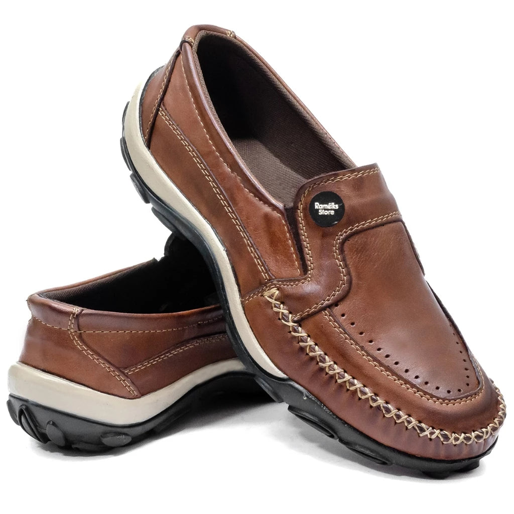 Sapatilha Mocassim Masculina todo em Couro Legítimo Havana