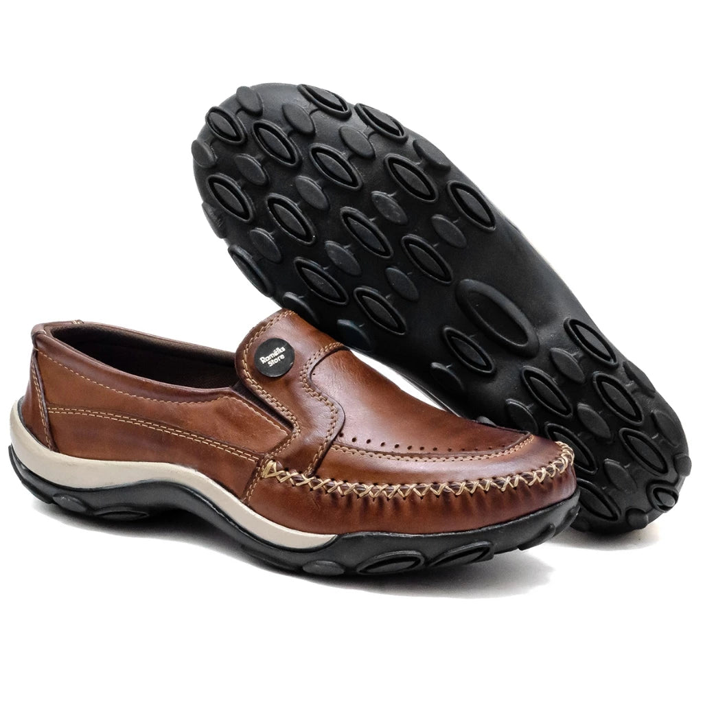 Sapatilha Mocassim Masculina todo em Couro Legítimo Havana