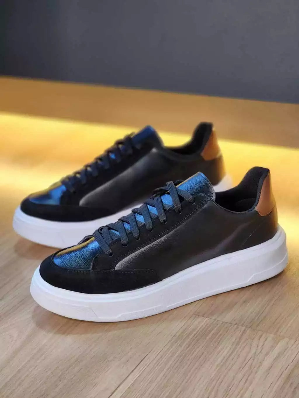 Tênis Masculino Sola Alta Casual Social Plataforma Preto Minimalista