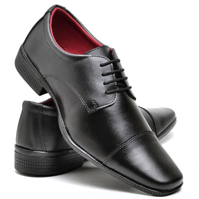 Sapato Social Masculino Preto Fosco com Cadarço e Detalhe no Bico