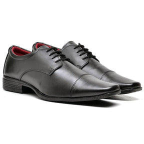 Sapato Social Masculino Preto Fosco com Cadarço e Detalhe no Bico